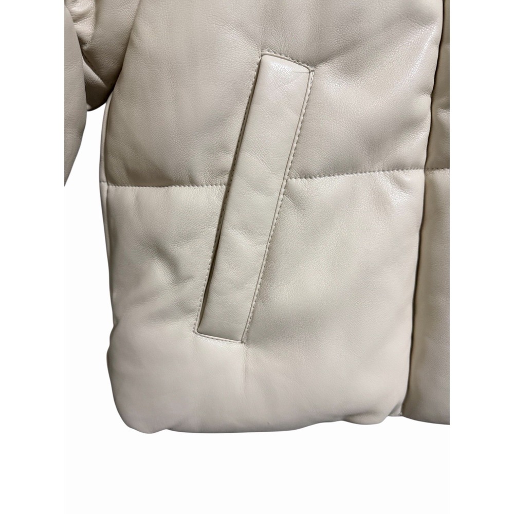 Abercrombie & Fitch Mini Puffer Vegan Leather Jacket Cream Women's Size‎ Small - Picture 8 of 11